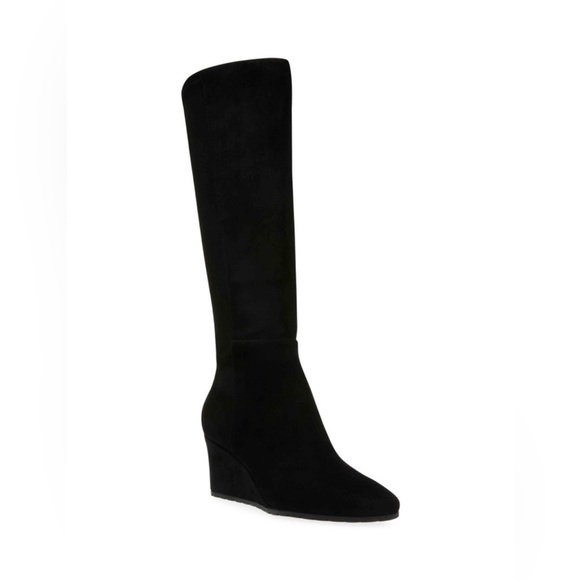 Anne Klein Vella Wedge Tall Boot Black Suede Size 6.5 - Picture 1 of 9